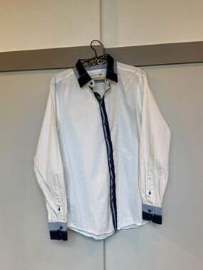 John Lennon White Button Down Shirt Contrast Collar Artsy Mens Small